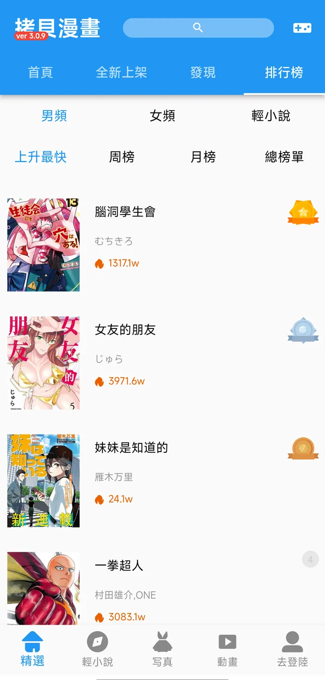 拷贝漫画排行榜:上升最快、周榜、月榜与总榜